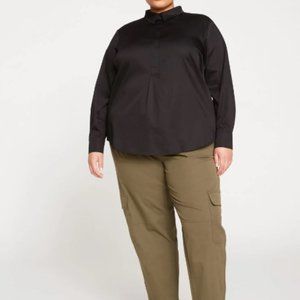 Universal Standard Poplin Shirt Classic Fit Black Half Placket Large (22-24)